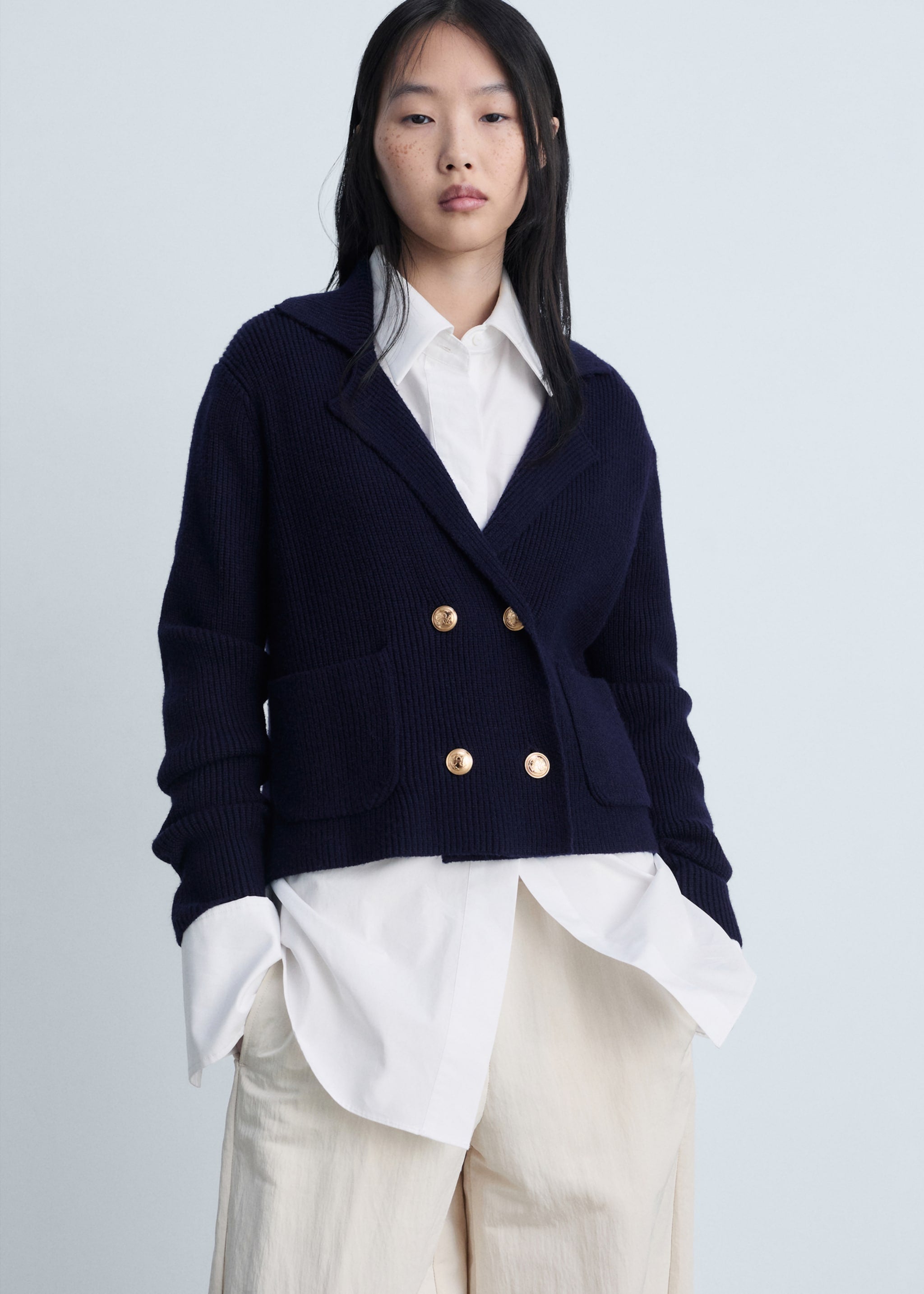 Double-breasted knitted jacket
